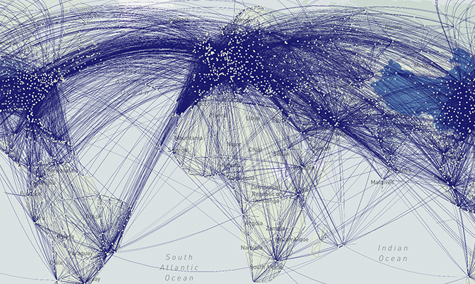 map of flight routes and C02 emissions